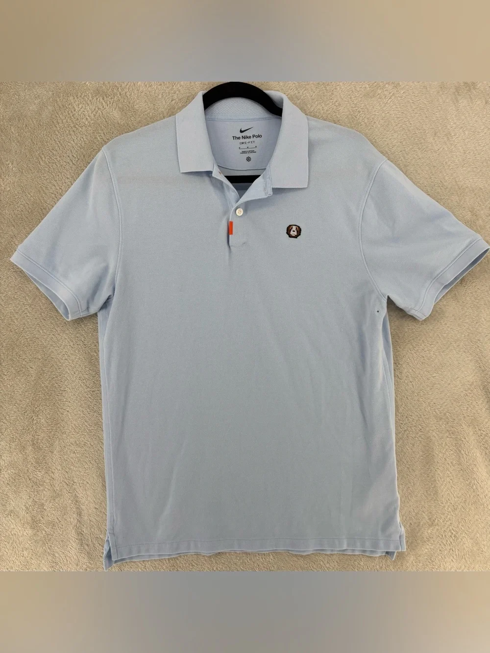 Nike Polo Men's Medium Light Blue Dri-FIT Bear Logo Short Sleeve Golf Shirt